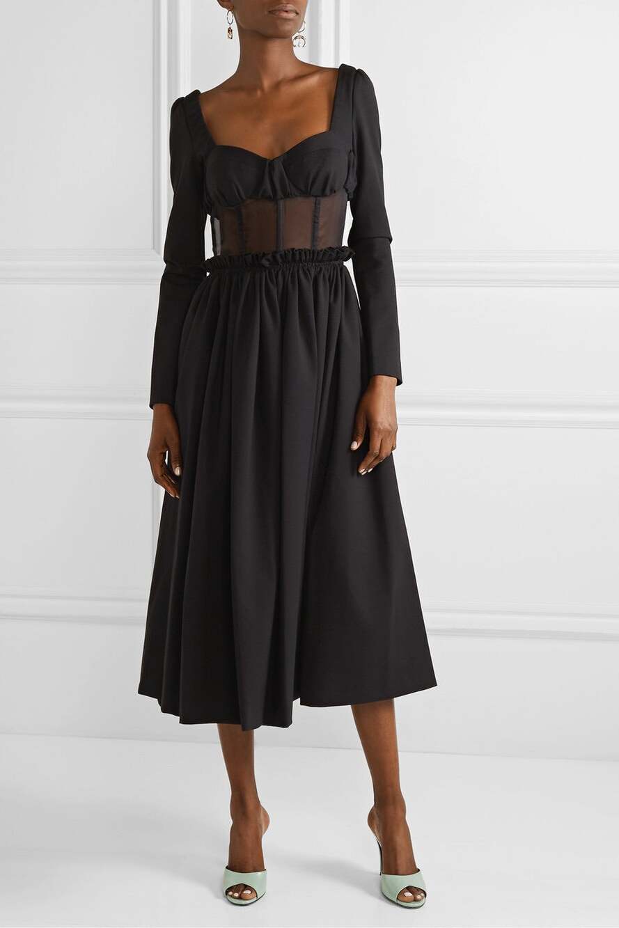 Rosie Assoulin Fall 2019 Runway Wool Silk Corset Midi Dress Black Sz 2